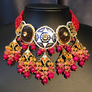 ZOYA Pink/Orange Combo Kundan Necklace Set