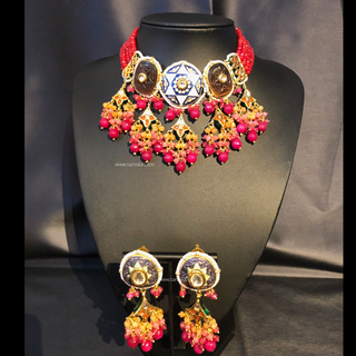 ZOYA Pink/Orange Combo Kundan Necklace Set