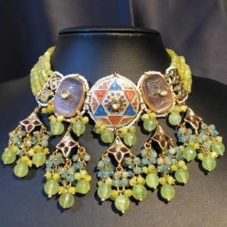 ZOYA Mint/Turquoise/Grey Combo Kundan Necklace Set