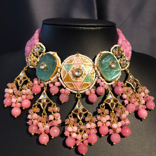 ZOYA Pink/Turquoise Combo Kundan Necklace Set