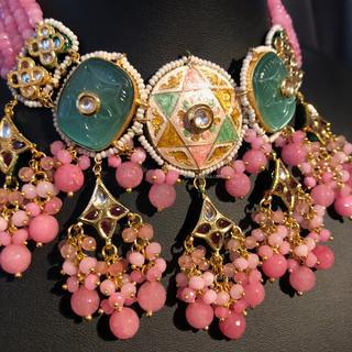 ZOYA Pink/Turquoise Combo Kundan Necklace Set