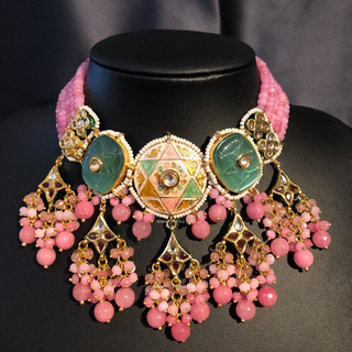 ZOYA Pink/Turquoise Combo Kundan Necklace Set