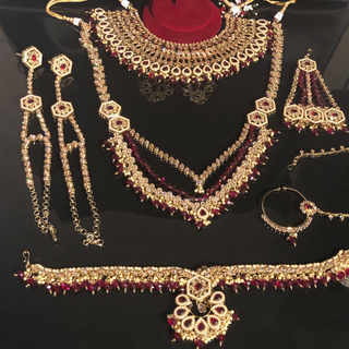 DEEPIKA Heavy Golden/Maroon Bridal Necklace Set Bundle