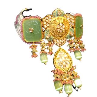 TANISKA Signature Collection - Mint/Pink Uncut Kundan Choker/Necklace Set