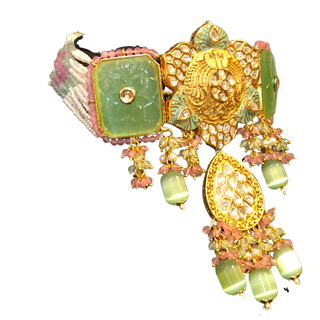 TANISKA Signature Collection - Mint/Pink Uncut Kundan Choker/Necklace Set