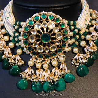 DEEPIKA Emerald Green Pachi Kundan Necklace Set