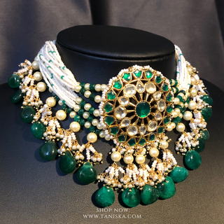 DEEPIKA Emerald Green Pachi Kundan Necklace Set