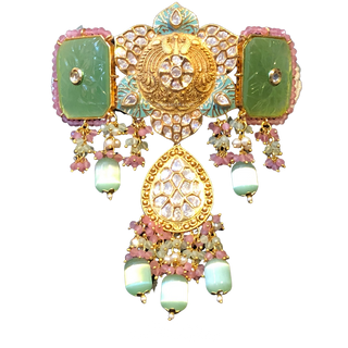 TANISKA Signature Collection - Mint/Pink Uncut Kundan Choker/Necklace Set