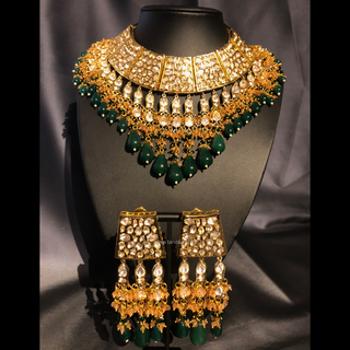 HEER Designer Bottle Green/Orange Kundan Necklace Set