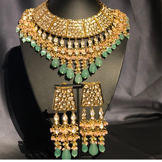 HEER Designer Mint/Baby Pink Kundan Necklace Set