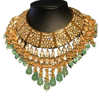 HEER Designer Mint/Baby Pink Kundan Necklace Set