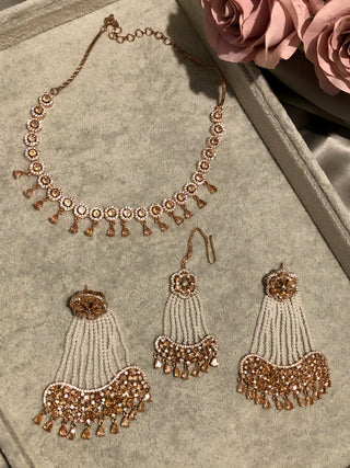 American Diamond Style Necklace Set - Rose Gold