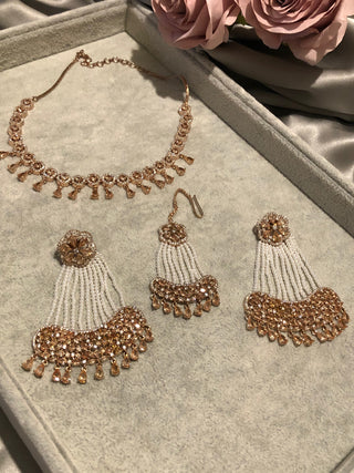 American Diamond Style Necklace Set - Rose Gold