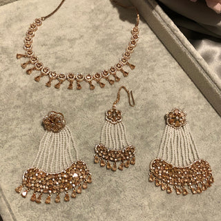 American Diamond Style Necklace Set - Rose Gold