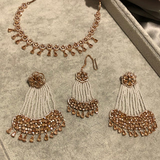 American Diamond Style Necklace Set - Rose Gold