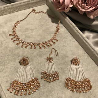 American Diamond Style Necklace Set - Rose Gold