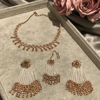 American Diamond Style Necklace Set - Rose Gold