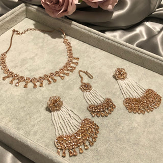 American Diamond Style Necklace Set - Rose Gold