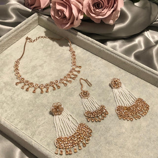 American Diamond Style Necklace Set - Rose Gold