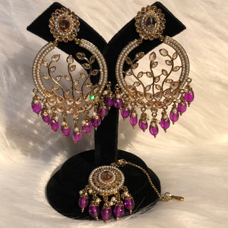 ALIA Designer Earring & Tikka Set - Purple