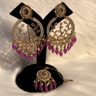 ALIA Designer Earring & Tikka Set - Purple