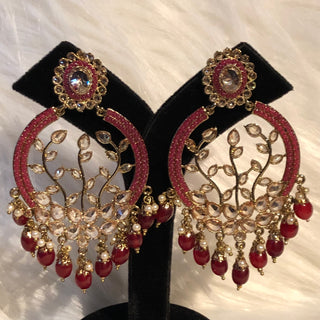 ALIA Designer Earring & Tikka Set - Maroon