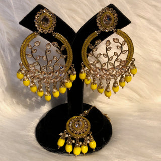 ALIA Designer Earring & Tikka Set - Yellow