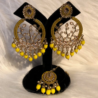 ALIA Designer Earring & Tikka Set - Yellow