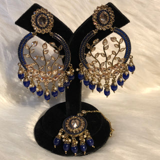 ALIA Designer Earring & Tikka Set - Navy