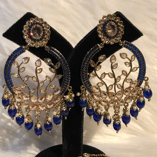 ALIA Designer Earring & Tikka Set - Navy