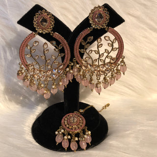 ALIA Designer Earring & Tikka Set - Baby Pink