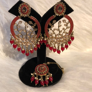 ALIA Designer Earring & Tikka Set - Ruby Red