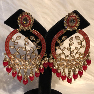 ALIA Designer Earring & Tikka Set - Ruby Red