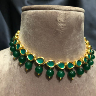 ROYAL Kundan Necklace Set - Emerald Green (with Meenakari)