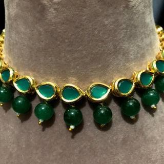 ROYAL Kundan Necklace Set - Emerald Green (with Meenakari)