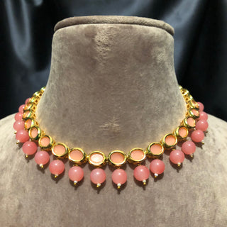 ROYAL Kundan Necklace Set - Pink (with Meenakari)