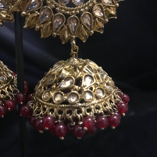 MEHAR Antique Gold Earrings & Tikka - Ruby