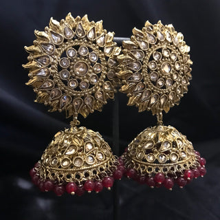 MEHAR Antique Gold Earrings & Tikka - Ruby