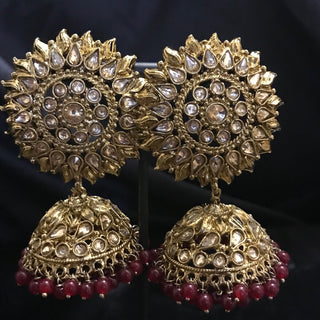 MEHAR Antique Gold Earrings & Tikka - Ruby