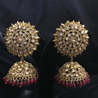 MEHAR Antique Gold Earrings & Tikka - Ruby