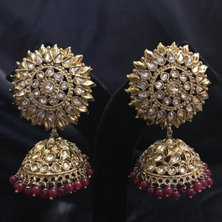 MEHAR Antique Gold Earrings & Tikka - Ruby