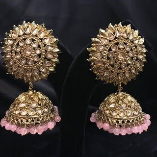 MEHAR Antique Gold Earrings & Tikka - Baby Pink