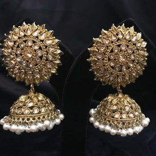 MEHAR Antique Gold Earrings & Tikka - Golden Ivory