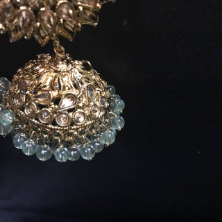 MEHAR Antique Gold Earrings & Tikka - Golden Minty