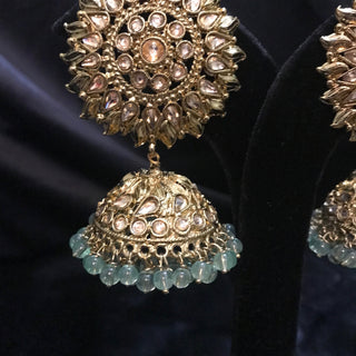 MEHAR Antique Gold Earrings & Tikka - Golden Minty