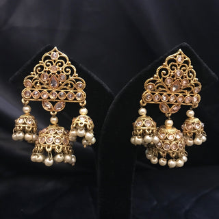 Antique Gold Earring & Tikka Set - Golden