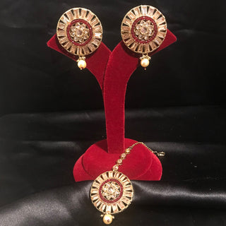 NISHA Earring & Tikka Set - Red