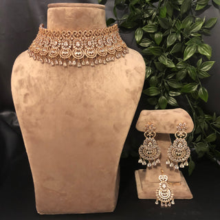 American Diamond Style Necklace Set - Rose Gold