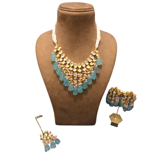 MISHA Kundan Necklace Set (Sky Blue, Baby Pink Combo)