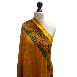 DHOLYEL01 Yellow DHOLI Punjabi Phulkari Dupatta